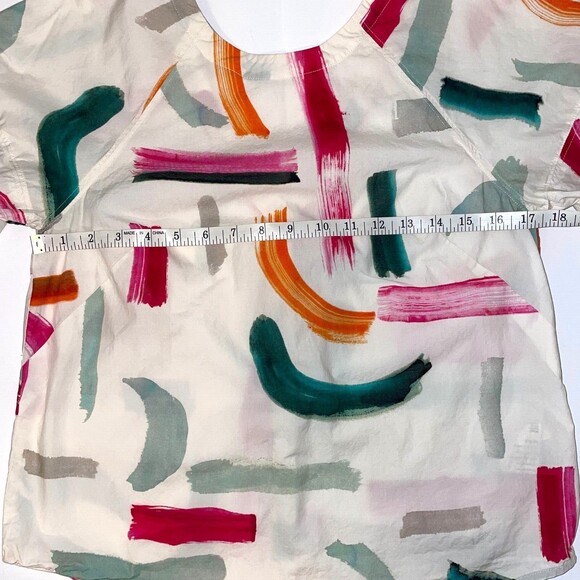 Anthropologie Aimee Clarke Art Brushstroke Button Back Puff Sleeve Top Womens XS - Picture 11 of 16